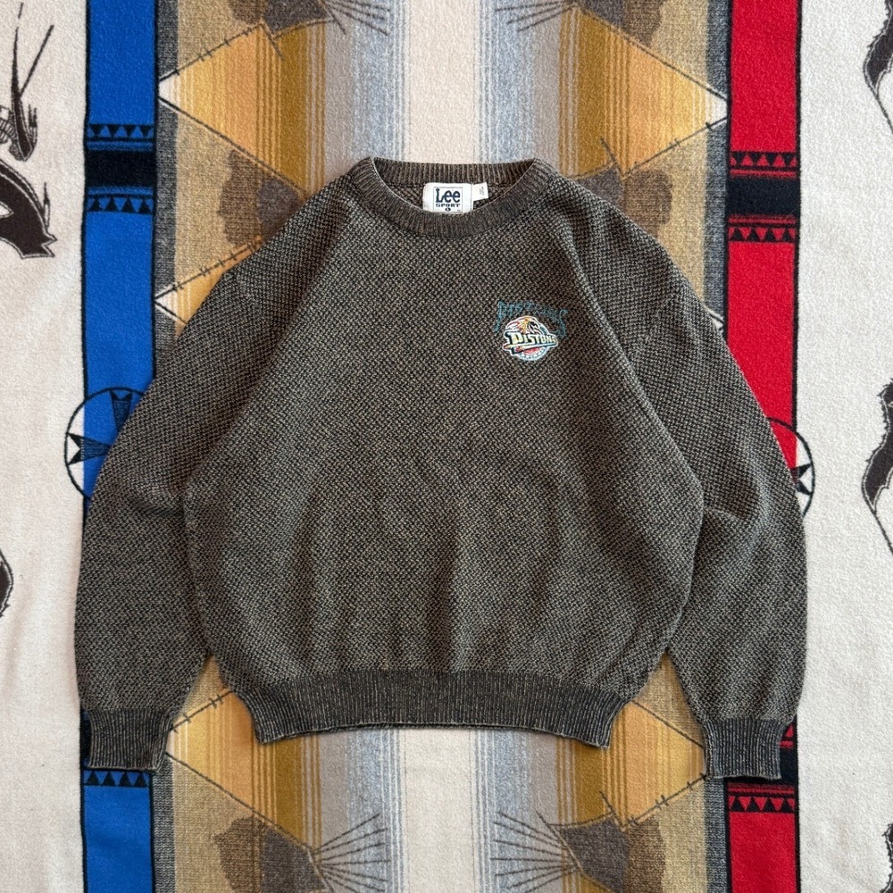 Vintage Lee Sport Detroit Pistons Sweatshirt Medium Brown Textured Knit NBA USA
